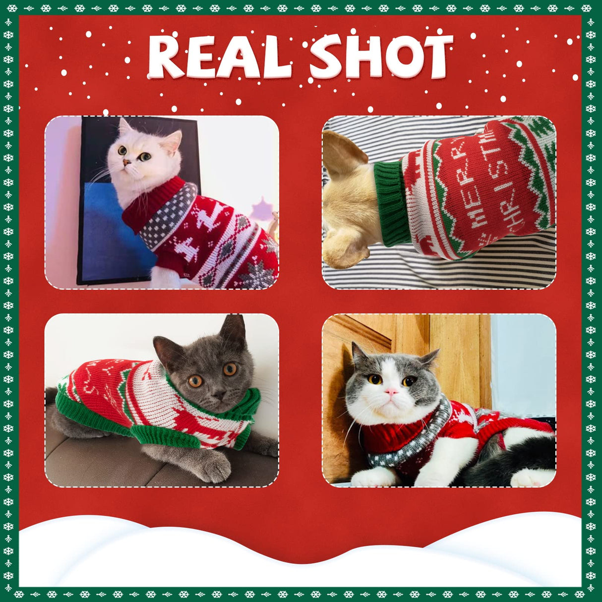 BWOGUE 2 Packs Cat Christmas Sweater Christmas Dog Sweaters Pet Cat Winter Knitwear Warm Clothes Pet Reindeer Snowflake Pet Sweaters for Kittys and Small Dogs