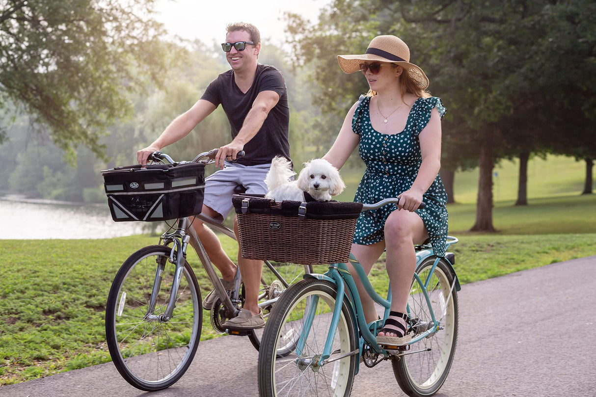 Travelin K9 Pet-Pilot MAX Wicker Bike Basket for Dogs/Cats - Includes Wire Cage Top w/Sun Shade + Plush Removable Padded Liner