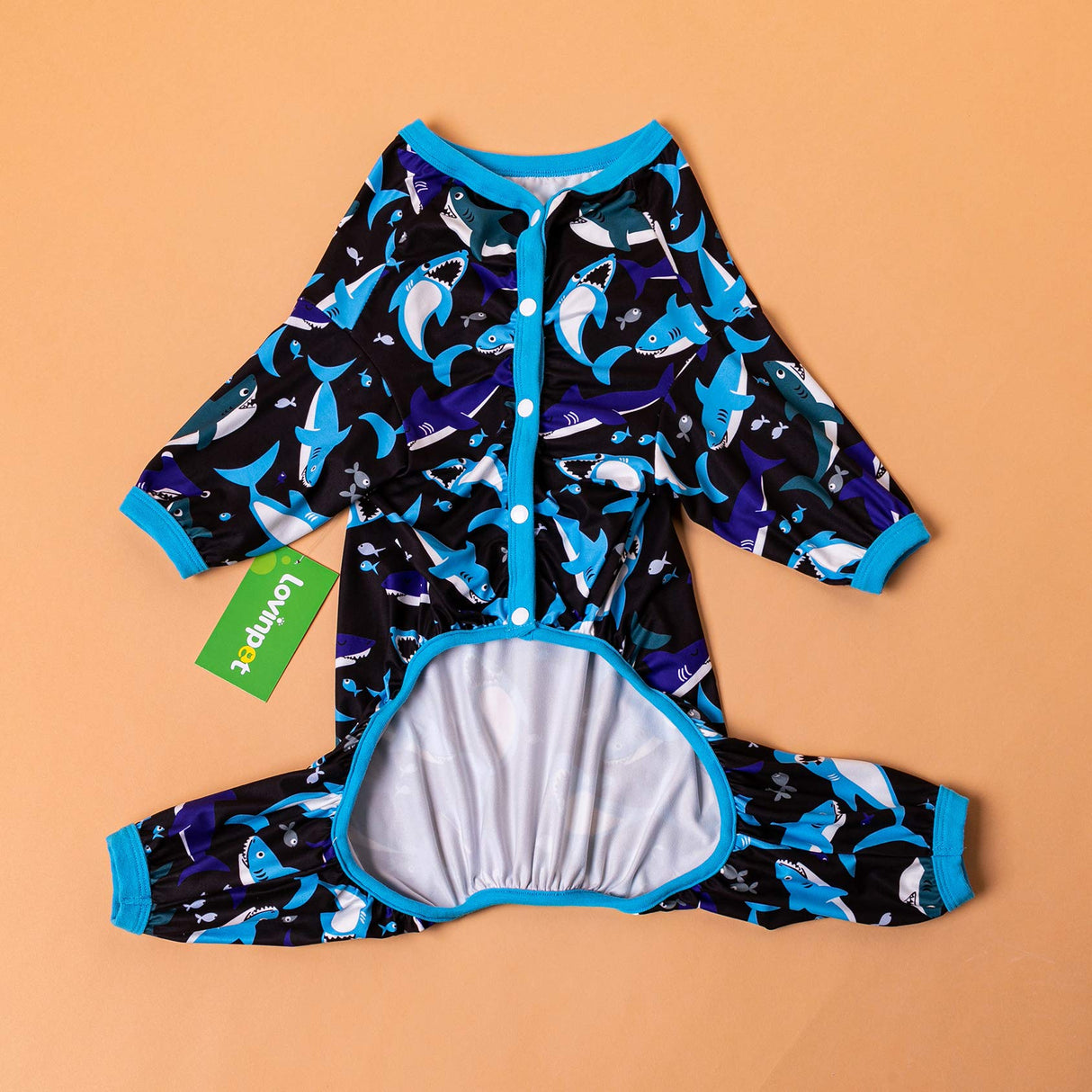 LovinPet Dog Onesies - Pet Anxiety Relief, Anti-Shedding Dog Pajamas, Lightweight Stretchy Fabric, Whale Hello There White Print, Large Dog Pjs, Pitbull Clothes All Season/Large