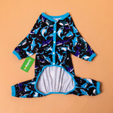 LovinPet Dog Onesies - Pet Anxiety Relief, Anti-Shedding Dog Pajamas, Lightweight Stretchy Fabric, Whale Hello There White Print, Large Dog Pjs, Pitbull Clothes All Season/Large