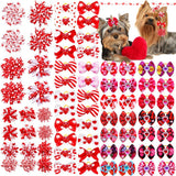 Senniea 60Pcs Dog Bows with Rubber Bands Love Heart Dog Bowknot Hair Bows Red Pink PuppyTopknot Bows for Day Doggie Cat Bunny Yorkie Pet Hair Grooming Accessories (Valentine's Day)