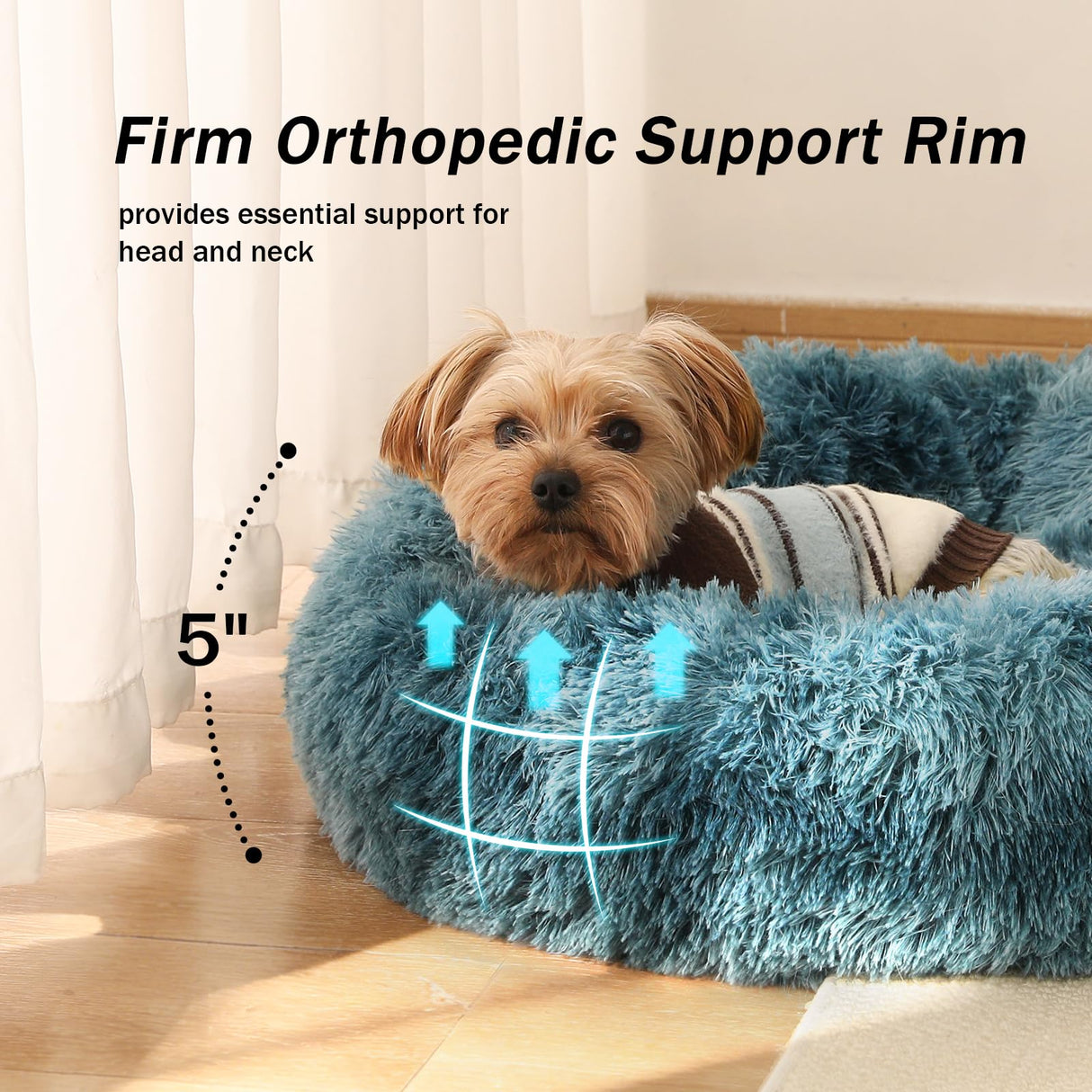 NOYAL Calming Donut Dog Bed for Small to Medium Dogs & Cats - Plush Faux Fur Anti-Anxiety Pet Bed with Machine Washable Cover & Non-Slip Base