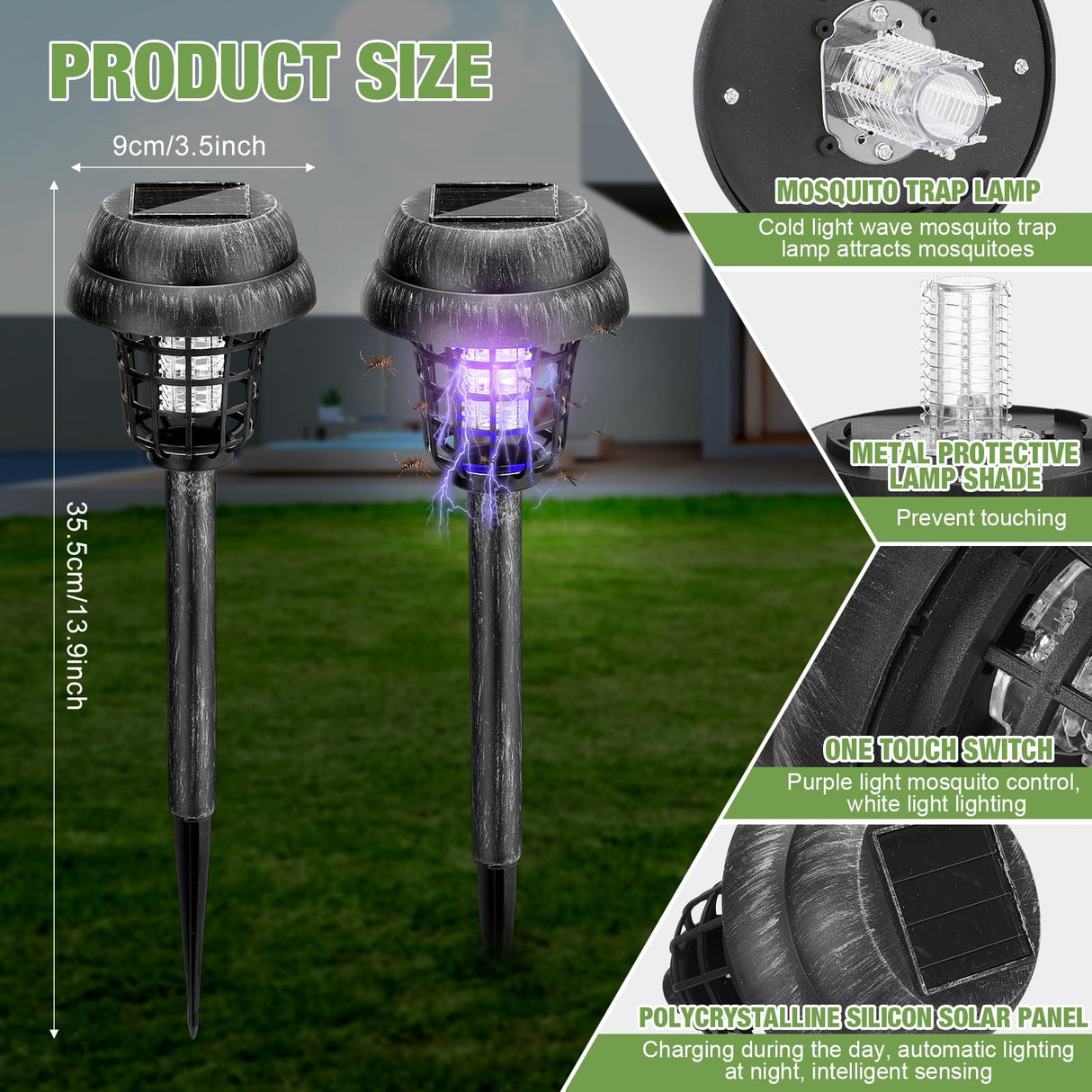 Qualirey 4 Pcs Solar Mosquito Zapper Outdoor Waterproof Solar Zapper Bug Outdoor Solar Powered Mosquito Killer Lamp Lighting Mosquito Repellent Lamp for Garden Yard Insect (Gray Bronze)