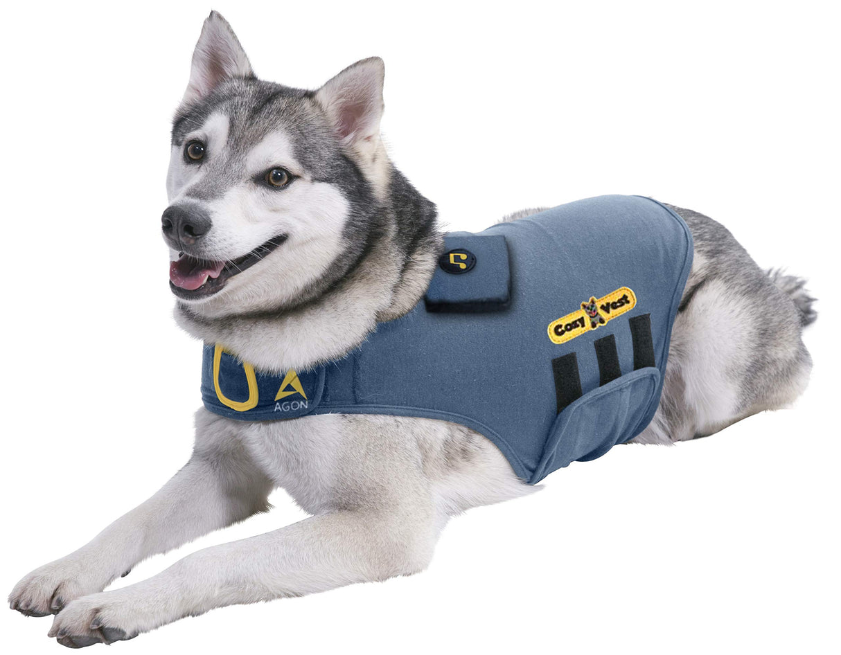 CozyVest® Dog Anxiety Vest 3-in-1 Music & Aromatherapy Shirt, Relaxing Sound & Essential Oils Jacket, Fireworks Thunder Separation & Thunderstorm Canine Stress Relief Coat (Gray, Large [41-64 Lbs])