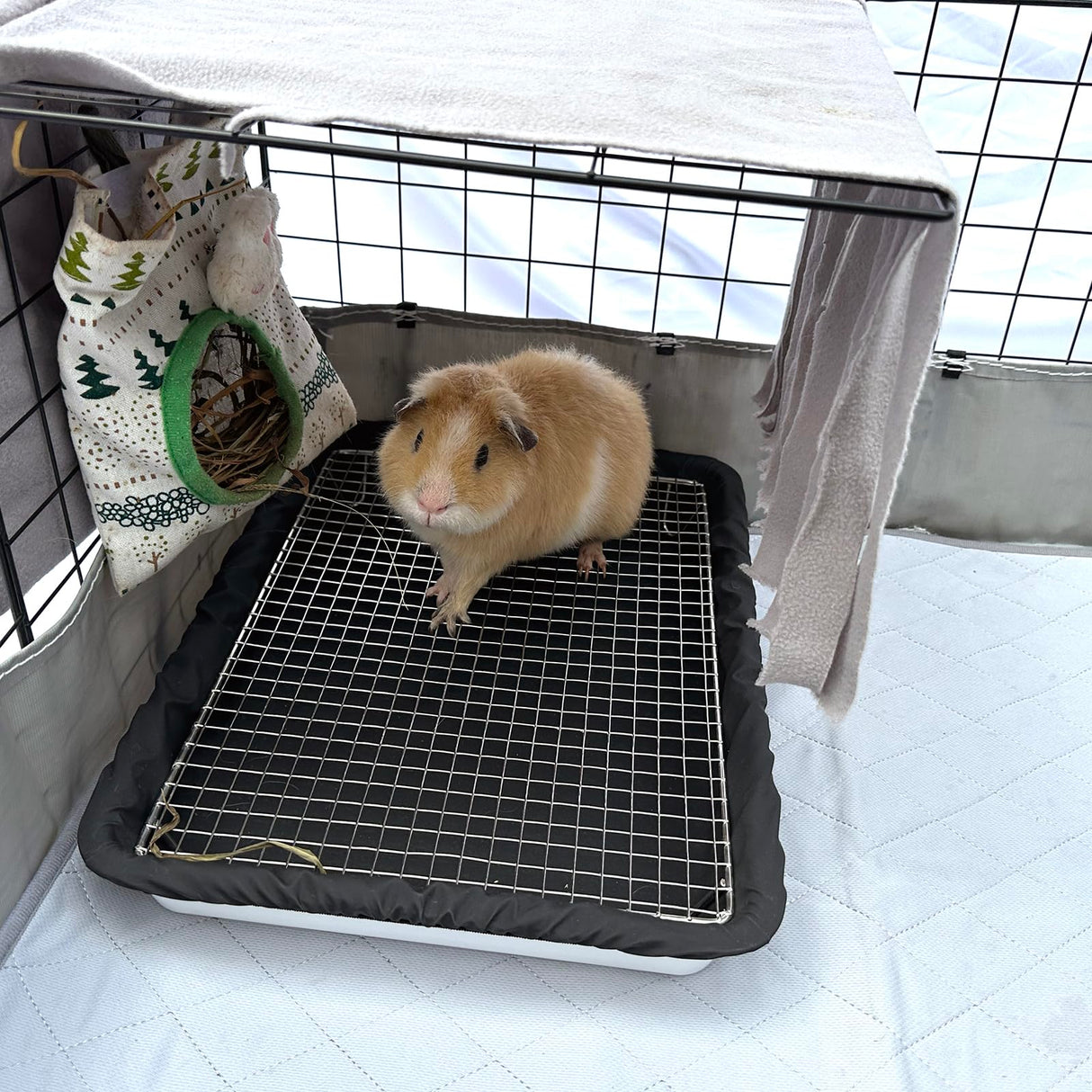 DOZZOPET Guinea Pigs Litter Box with Stainless Steel Grid & 2 Reusable Waterproof Liners, Small Animal Potty Tray for Dwarf Rabbit,Ferret,Chinchilla