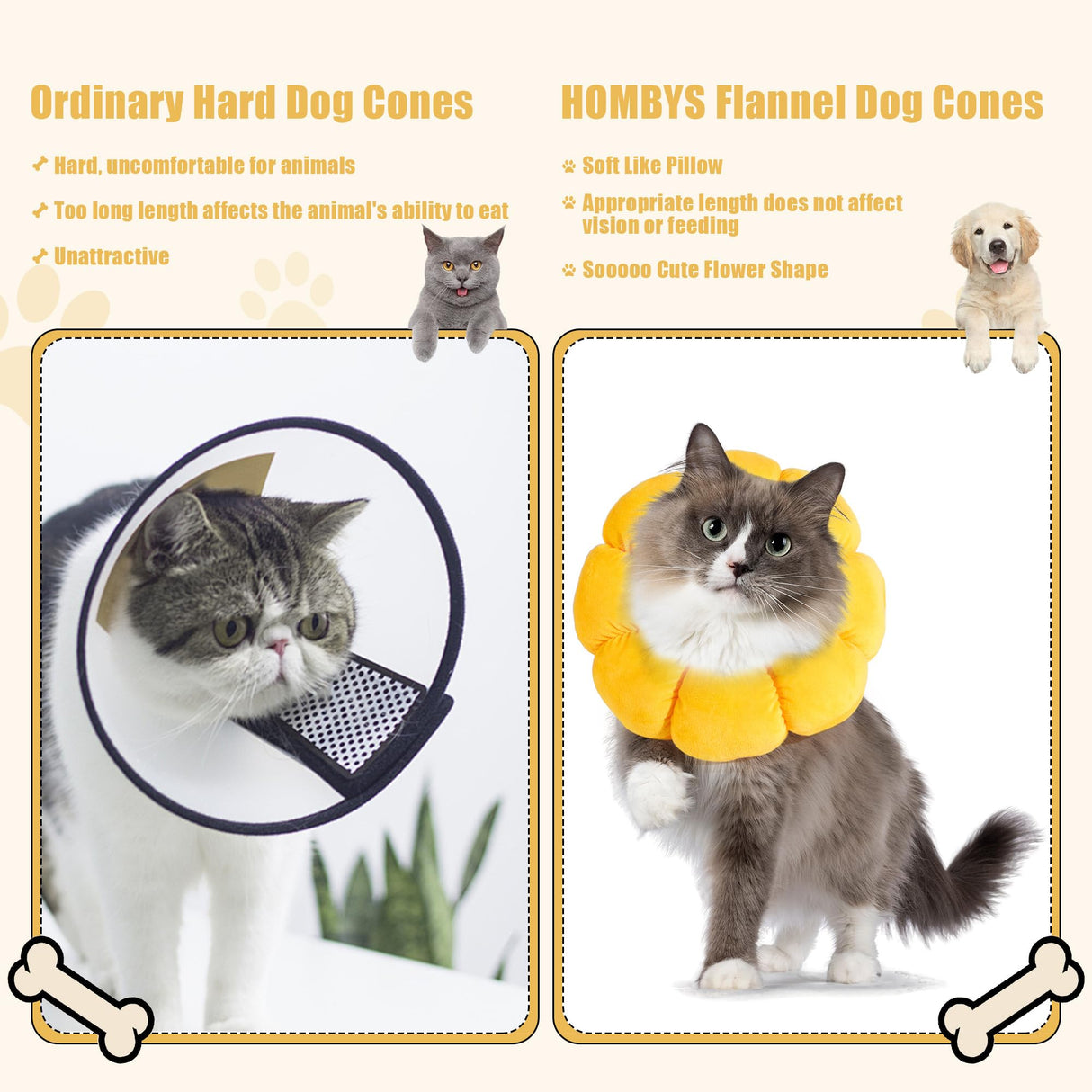 HOMBYS Soft Dog Cone for Dogs and Cats, Cute & Fluffy Flower Shape for Claming, Adjustable Dog Collar Alternative After Surgery, Protective Elizabethan Collar for Dogs Recovery & Stop Licking, M