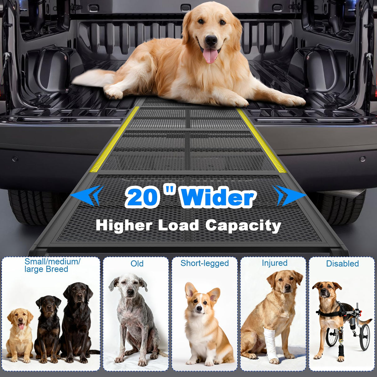 Dog Ramp for Car: 300lbs Heavy Duty Pet Ramp for Truck & SUV - 75" Long Non-Slip Design, Gentle Slope for Joint Care, Foldable & Portable for Large Dogs, Extra Wide & Safe for Night Use