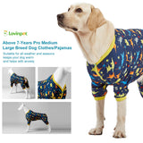 LovinPet Big Dog Pajamas for Large Dogs/Prehistoric Adventure Dinosaur Navy Print/Lightweight Stretchy Knit Pullover Dog Clothes/Large Dog Onesie, Pet Pajamas for Dogs, Pet PJ's/XXL