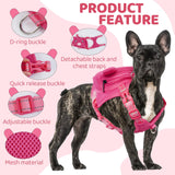 OUOBOB Dog Harness with Backpack, Adjustable Dog Backpack Harness for Small Medium Dogs, No-Pull Breathable Backpacks for Dogs to Wear, for Traveling, Hiking, Camping, Training, Pink L