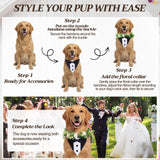 Huhumy 2 Pcs Dog Wedding Suits, Tuxedo and Flower Collar, Bow Tie Adjustable Formal Suit Costume Elegant Dog Flower Headband for Small to Medium Dogs Wedding Engagement Birthday Outfit Pet Photo Prop