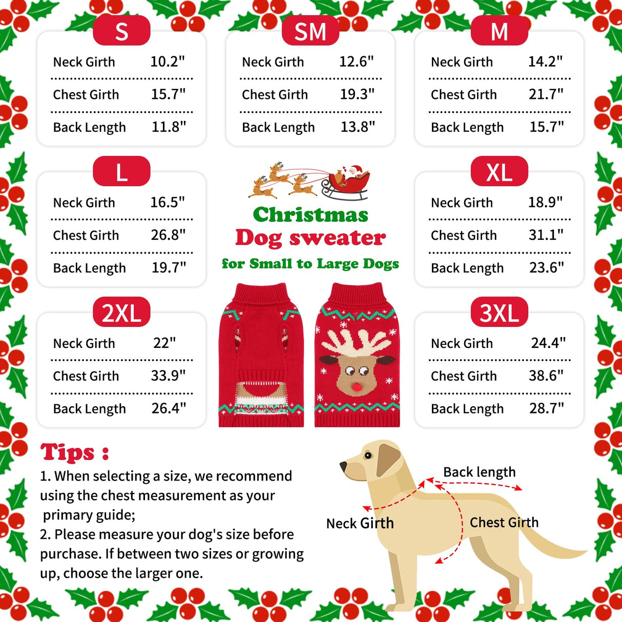 HUMLANJ Christmas Dog Turtleneck Sweater Winter Reindeer Snowflake Sweater with Leash Hole Puppy Knitwear Pullover Holiday Sweaters for Small Medium Large Dogs XXL