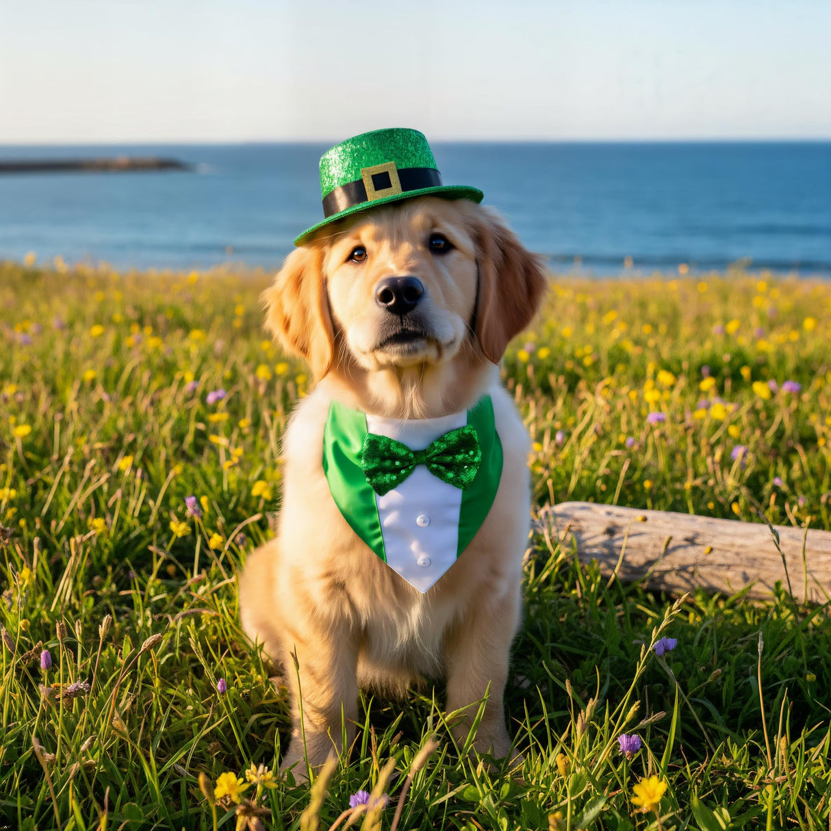 JOJFOUK St. Patrick's Day Dog Costume, Small Size Adjustable Festive Outfit with Bow Tie & Hat Porch Goose Outfit,Dog St Patrick's Day Costume for Parties, Parades, Photos
