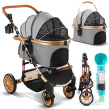 Evertail Dog Stroller for Small Dogs & Cats – 3-in-1 Pet Stroller with Detachable Carrier & Car Seat, Foldable Cat Stroller for 2 Cats or Medium Dogs up to 55 lbs, Rubber Wheels & Shock Absorbers