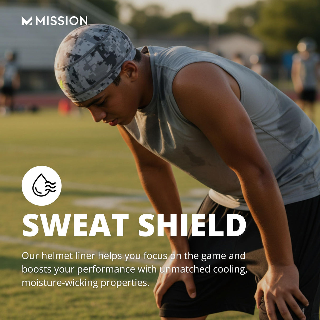 MISSION Cooling Helmet Liner- Cools Instantly When Wet, UPF 50, Wear Under Helmets, Hardhats & More- Digital Camo Gray