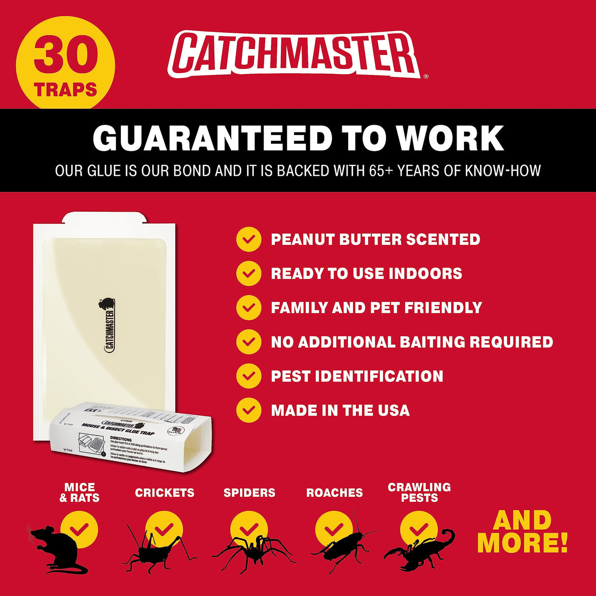 Catchmaster Mouse & Insect Super Glue Traps 30PK, Mouse Traps Indoor for Home, Extra Strength Sticky Pest Control Adhesive Tray for Catching Bugs, Rats & Rodents, Non Toxic Bulk Pre-Baited Glue Boards