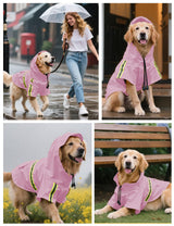 Dog Rain Coat, Waterproof Adjustable Dog Rain Jackets, Reflective Strap Pet Rain Coat with Leash Hole, Hooded Snowproof Windproof Clothes for Small Medium Dog