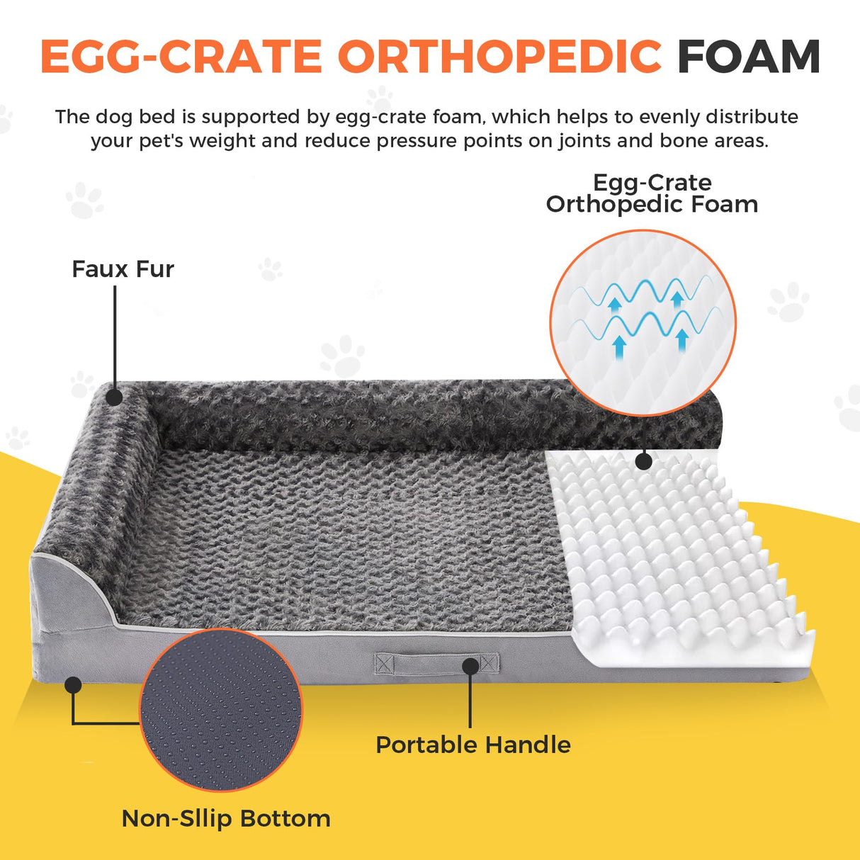 Aeroluxe Dog Bed Large Sized Dogs, XXL Orthopedic Dog Bed for Large Dogs, Waterproof Pet Bed with Washable Removable Cover, L-Shaped Pet Couch with Portable Handle 48"x35"x7.5", Grey