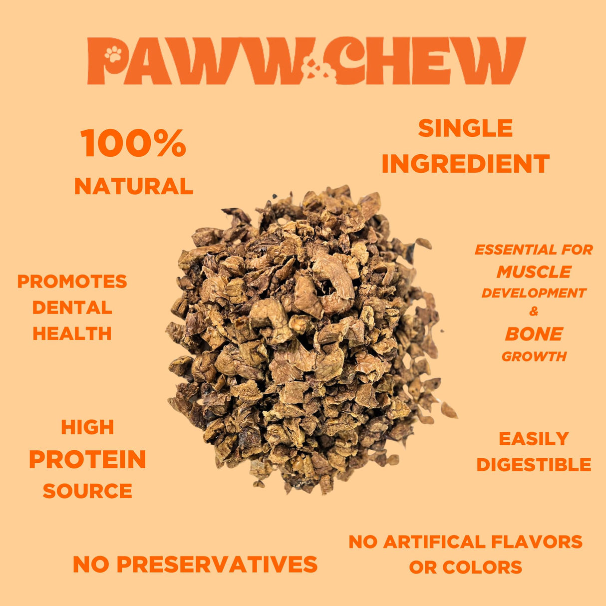 Paww Chew Beef Lung Dog Treats - 100% Natural, Single Ingredient, (2.5 Pound) Made in the USA, Dried & Dehydrated, High Protein High Value Dog Training Treats, Grain Free, Low-Odor Free for All Breeds