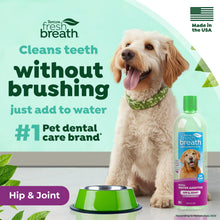 Load image into Gallery viewer, TropiClean Fresh Breath Water Additive for Dogs with Glucosamine, Hip and Joint Support for Dogs, Breath Freshener &amp; Teeth Cleaning Solution, 33.8oz.
