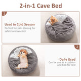 MIXJOY Dog Bed with Blanket, Round Calming Cozy Cave for Medium Dogs, Soft Plush Cuddler Puppy Bed and Burrow Cave, Anti-Slip Bottom, 26inch