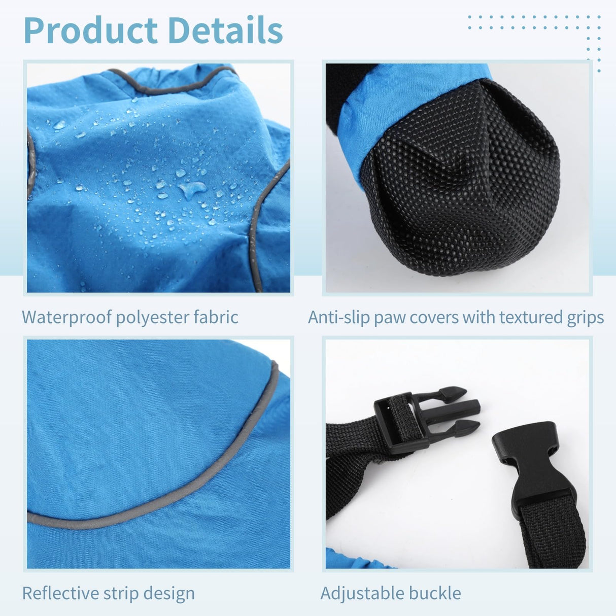 Dog Pants with Suspenders, Adjustable Waterproof Dog Boots, Anti-Dirty Anti-Slip Pet Paw Protectors, Reflective for Night Visibility, Ideal for Daily Outdoor Strolls (Blue, S)