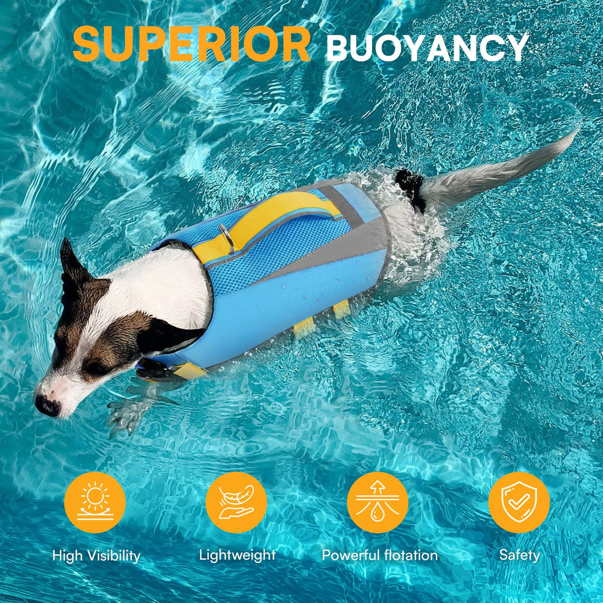 Queenmore XS Dog Life Jacket, Reflective Puppy Lifejacket Dog Life Vest for Swimming Boating, Lightweight Dogs Swim Vest with Superior Buoyancy and Rescue Handle, Blue, XS