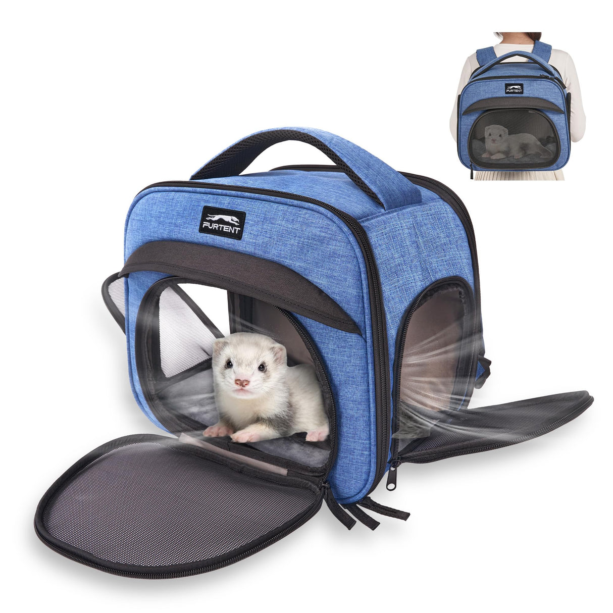 Small Pet Carrier, Breathable Collapsible Pet Bag with Safety Leash for Small Puppy, Kitten, Guinea Pig Weighing up to 8 Pounds Designed for Travel, Hiking, Walking and Outdoor Use, Blue