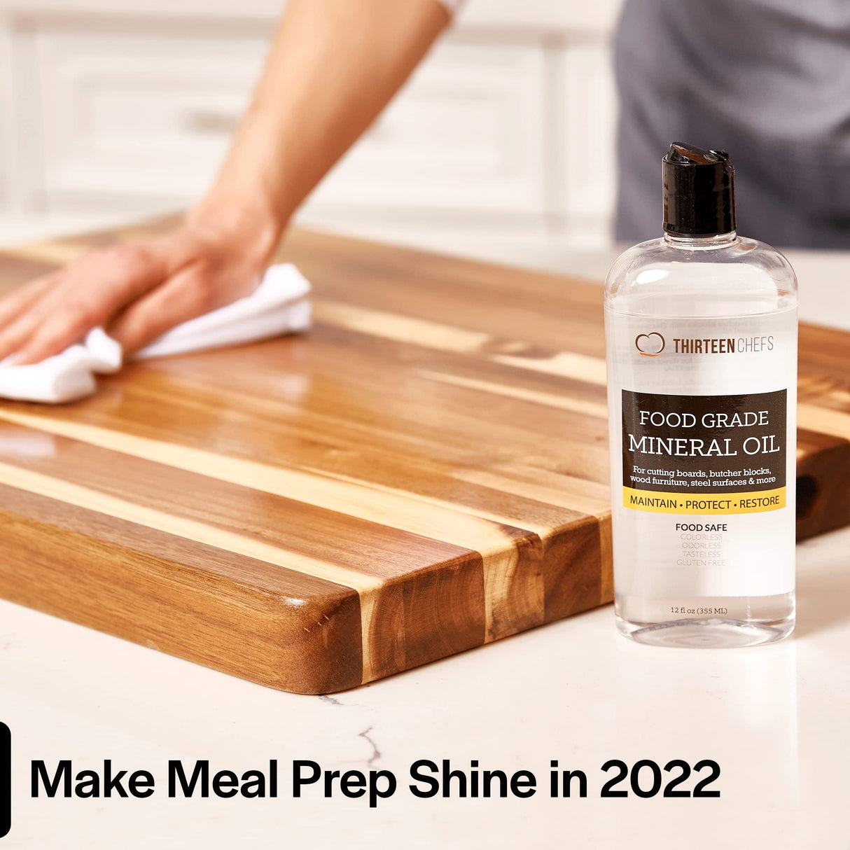 Thirteen Chefs Mineral Oil - 128oz Food Grade Conditioner for Wood Cutting Board, Countertop & Butcher Block, Lubricant for Knife or Meat Grinder - Safe USP Finish on Marble, Soapstone