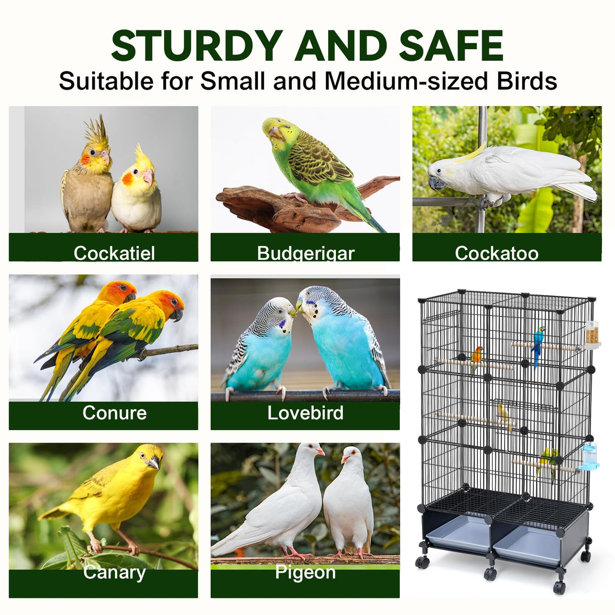 VISCOO Upgraded Encrypted 46-Inch Bird Cage, with Wooden Perches, Metal Parakeet Cage with Slide-Out Tray, Water Bottle&Feeder, Bird Cages for Parrot,Parakeets,Cockatiel,Lovebird,Small Mid-Sized Birds