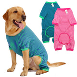 Dog Pajamas Cotton Striped Pup Jumpsuit, Breathable 4 Legs Basic Pjs Shirts for Puppy and Cat, Super Soft Stretchable Dog Jammies for Boys and Girls (X-Large, Pink+Green)