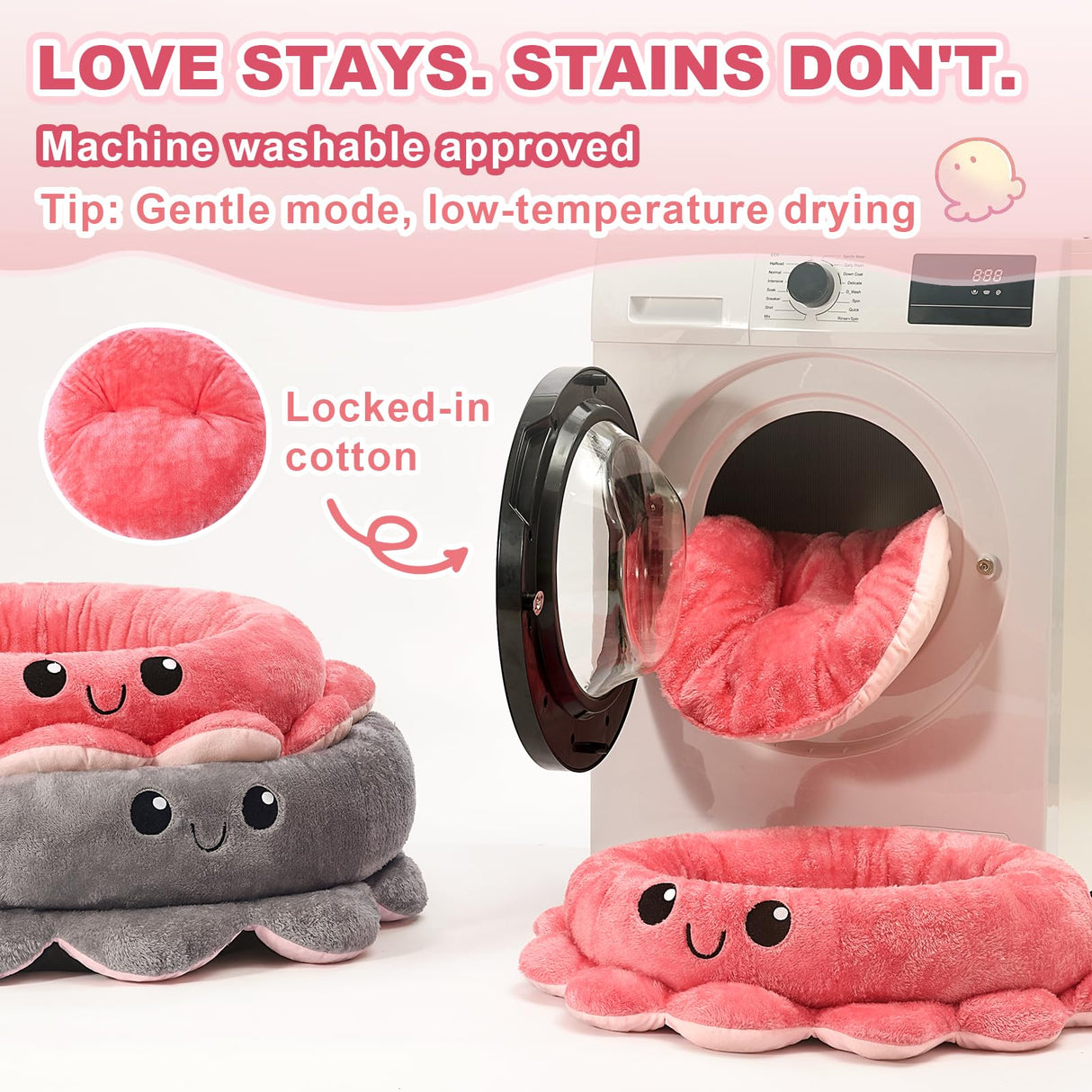 Jiupety Cute Calming Dog Beds Clearance for Large Dogs, Anxiety Bolster Dog Bed with Octopus Shape, Pink, Red, Boho, Round Pet Bed Cat with Removable Cushion