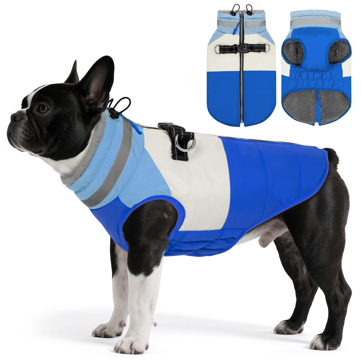 Vitiswap Dog Coats for Medium Dogs, Waterproof Dog Winter Jacket with Harness Built in, Cold Weather Coats, Reflective Zip-up Pet Vest, Warm Fleece Lined Dogs Snowsuit, Blue X-Large