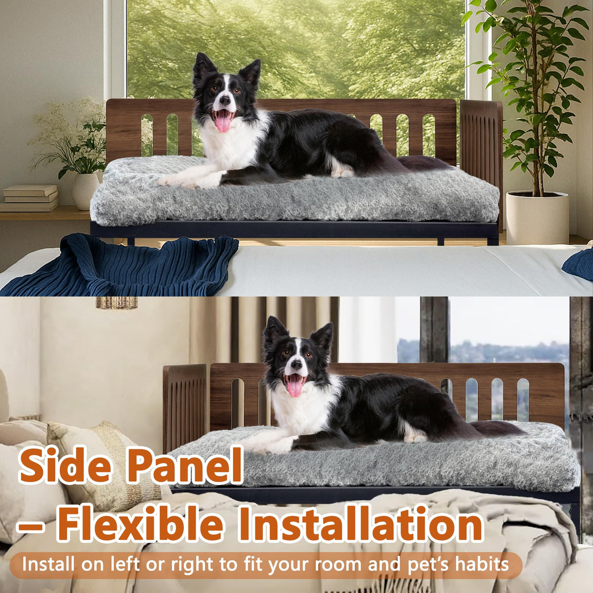 Beside Dog Bed,2 Panel Adjustable Height Dog Bunk Beds,48''x 30'' Metal Dogs Bed Frame with Cushion,X-Large