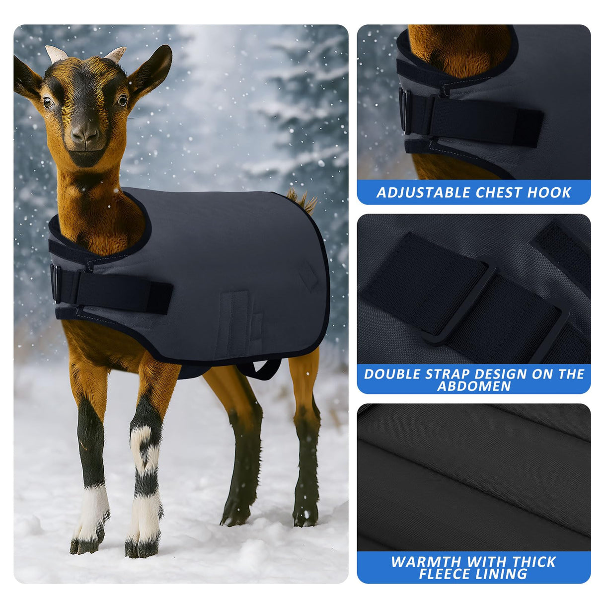 Shinylin Weatherproof Goat Blanket for Winter Sheep and Calf Blanket Soft Fleece Lining Goat Coat for Show Goats, Pets & Livestock Adjustable Belly Straps for Secure Fit(Gray,Size XL)