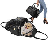 NewEle Dog Purse Carrier for Small Dogs, 2-Side Expandable Small Dog Carrier, Holds Up to 10lbs PU leather Pet Carrier, Cat Carrier, Airline Approved Puppy Purse Carrier for Travel (Black, Small Size)