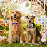 Hillban 50 Pcs Easter Dog Collar Bowties Rabbits Chicks Eggs Carrots Collar Dogs Accessories Attachment with Elastic Bands Detachable Charms for Pets Holiday Costume Photo Props Accessories Shops
