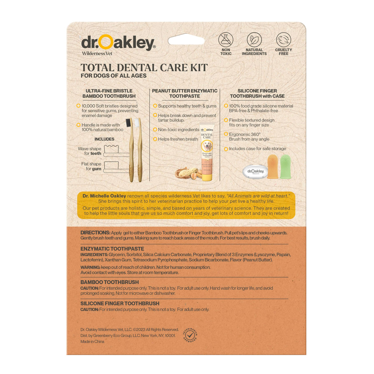 Dr. Oakley Total Dental Care Kit for Dogs: Peanut Butter Flavor - Toothpaste, Brushes, and Case, Natural
