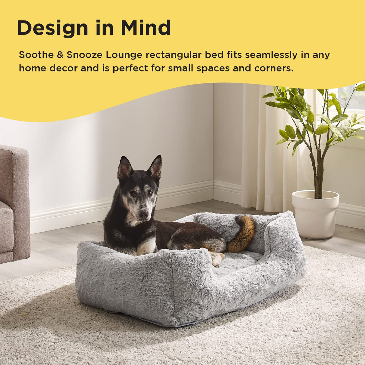 Best Friends by Sheri Lux Lounge Bed Calming Faux Fur Dog Bed, Gray, Large, 36" x 27"