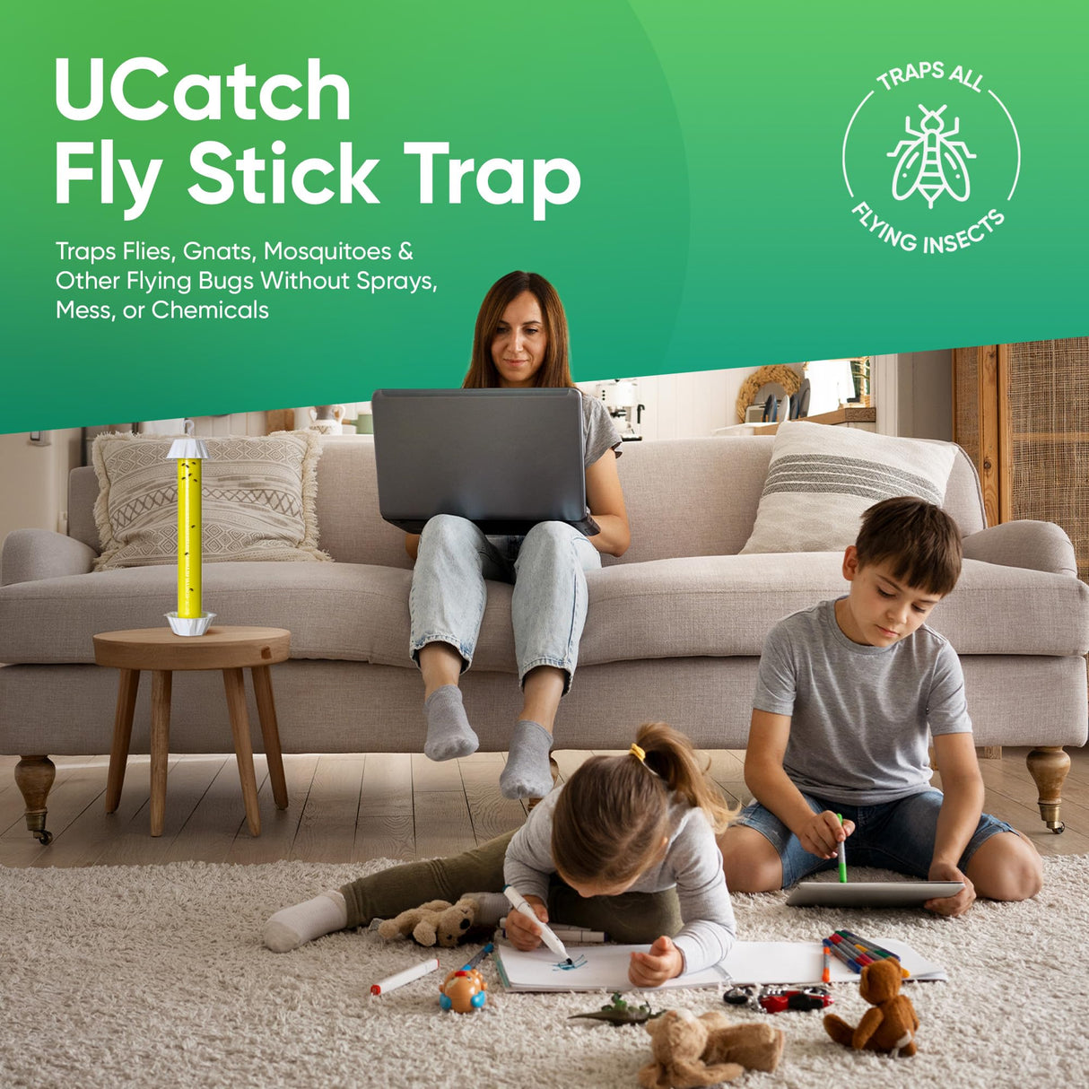 Sticky Fly Trap Indoor & Outdoor Pack of 4 | Hanging Fly Stick for Gnats, Flies, Wasps, Mosquitoes & Other Flying Bugs | Fly Trap Sticky | Home Pest Control | Flying Insect Trap Rolls | Ucatch