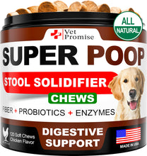 Load image into Gallery viewer, Vet Promise Super Poop Probiotics for Dogs - Dog Stool Softener - Fiber for Dogs Supplement - 6 Probiotics and Digestive Enzymes - Healthy Gut - Perfect for Firm Stool &amp; Diarrhea Relief - 120 Chews
