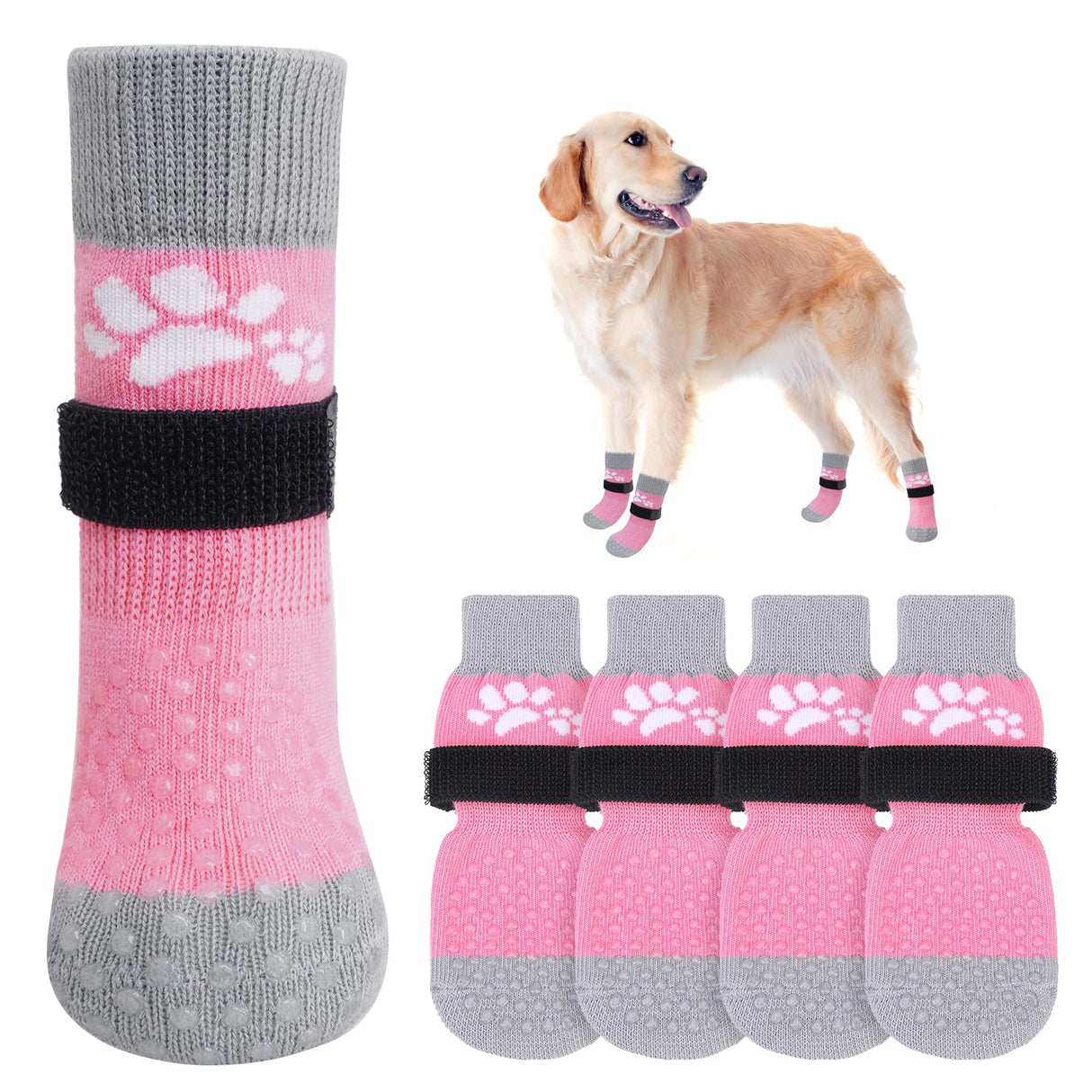 SCENEREAL Anti Slip Dog Sock to Prevent Licking Paws for Hardwood Floors, Boots & Paw Protector Shoes for Hot/Cold Pavement with Grippers, Double Sides Grips for Small Medium Large Senior Dogs, L