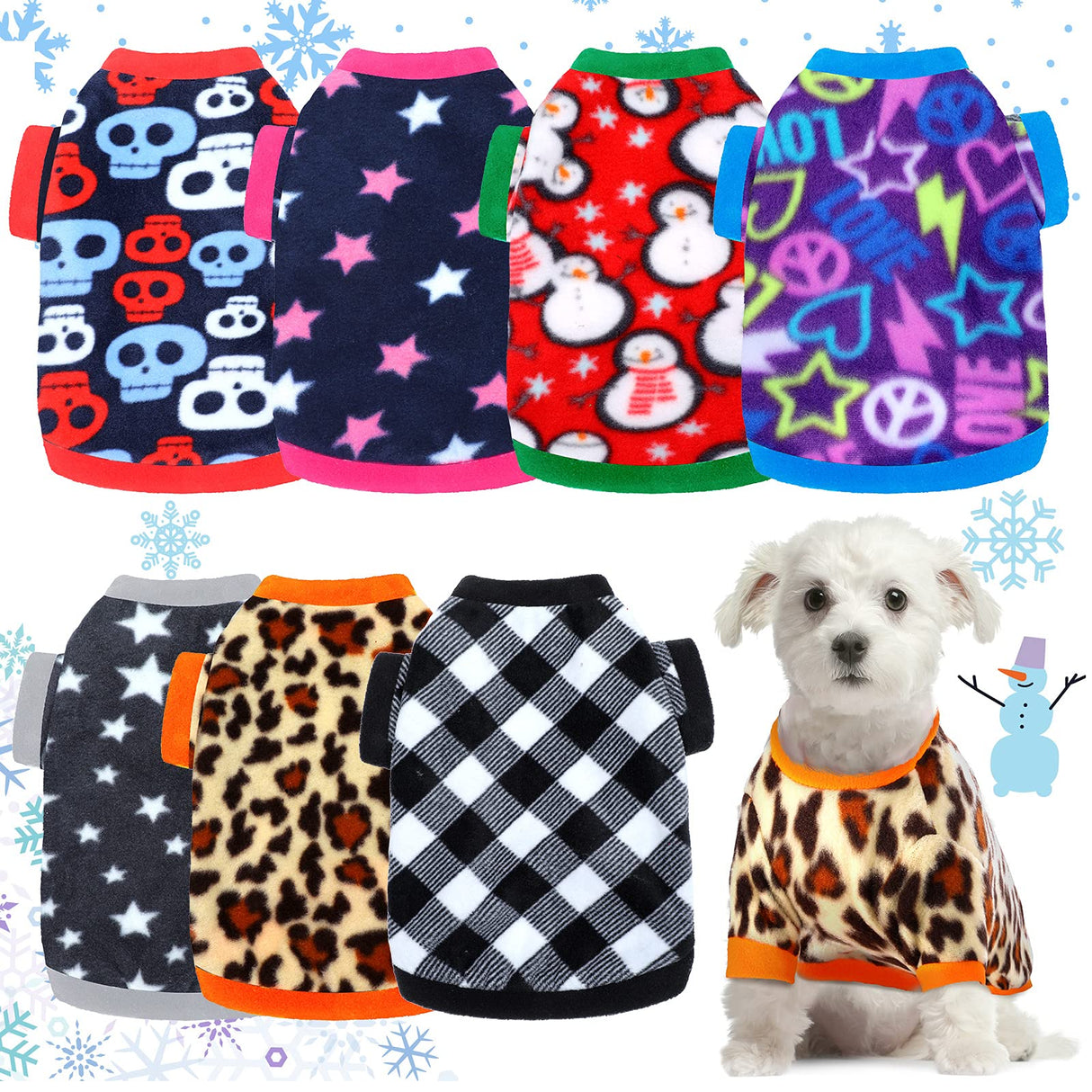 7 Pcs Dog Fleece Sweaters Dog Sweatshirt Winter Outfits Soft Fleece Puppy Sweater Outfits for Chihuahua Yorkshire Pets Cat(Cool,L(Neck: 13.39", Chest: 19.61", Back: 14.17"))