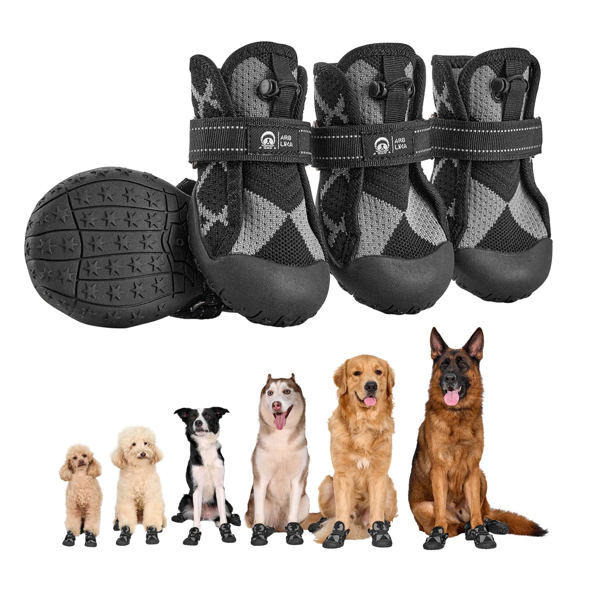 Arblina Dog Shoes for Large Medium Size Dogs, Waterproof Anti Slip Dog Boots&Paw Protectors for Summer Hot Pavement Winter Snow, Breathable Dog Booties for Outdoor Walking Hiking Hardwood Floor