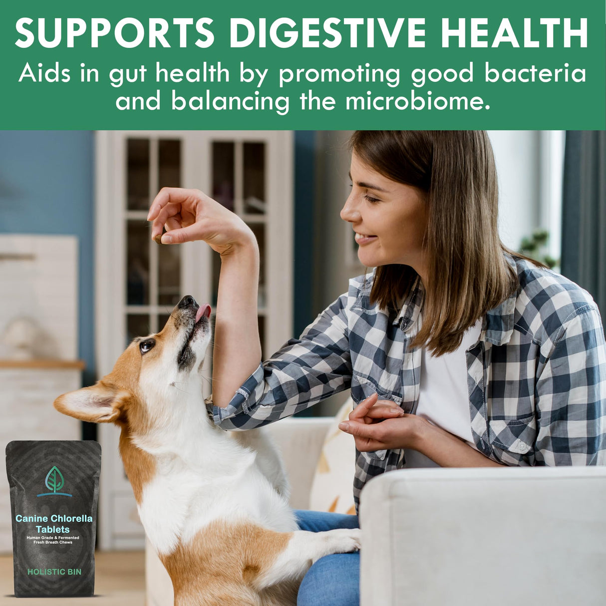 Holistic Bin Canine Fermented Chlorella Tablets | Plant-Based Supplements for Pets | Nutrient-Rich Dog Meal Toppers | Breath Freshener Treats Packed with Chlorophyll | Chlorella Tablets (100 Pieces)