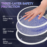 Qualirey 2 Pcs Electric Fly Swatter Racket 3000V 2 in 1 Bug Zapper Racket USB Rechargeable, Powerful Mosquitoes Trap Lamp and Fly Killer with 3 Layer Safety Mesh for Indoor Outdoor (White,Round)