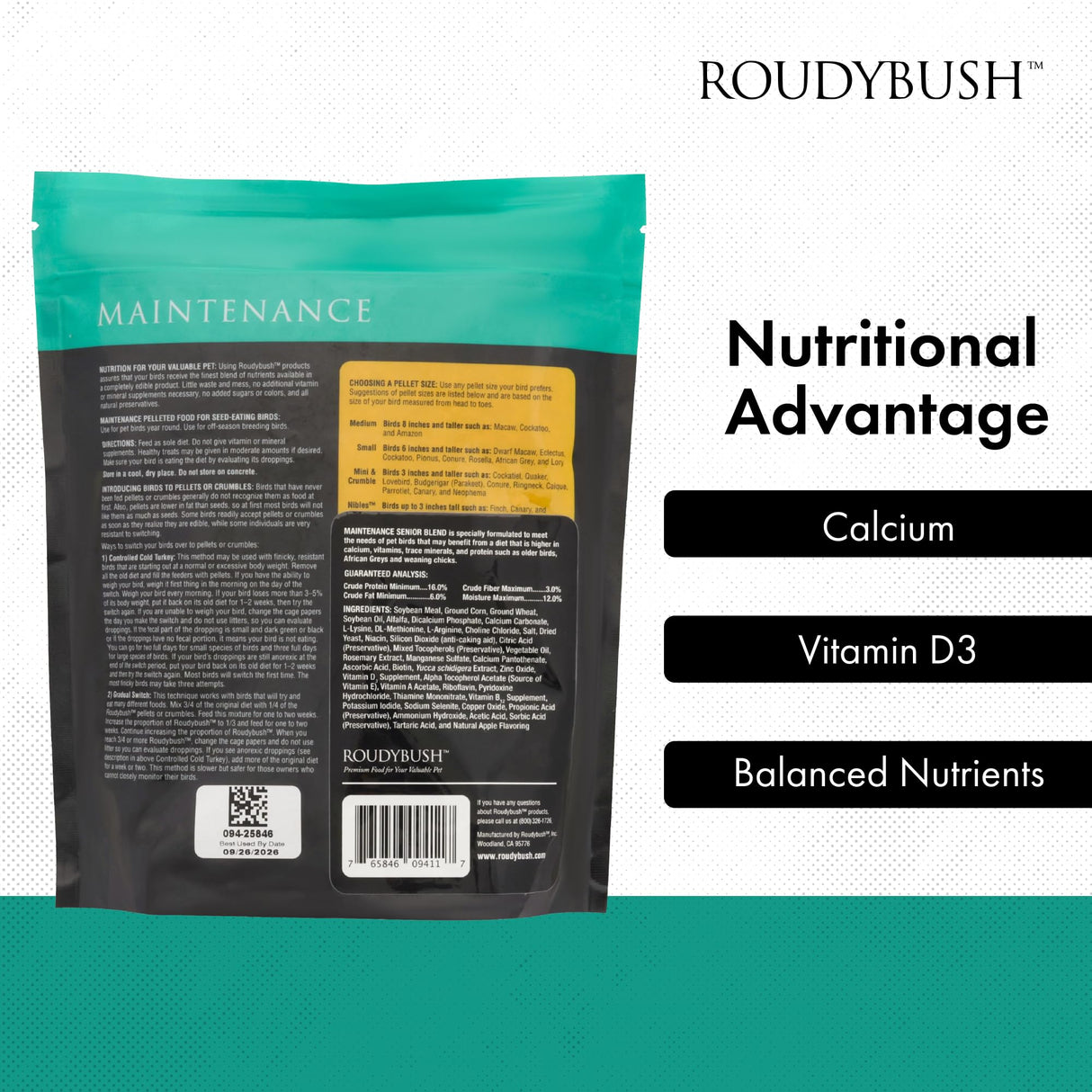 RoudyBush Senior Bird Diet, Small, 44-Ounce, Yellow, 2.75 Pound (Pack of 1)