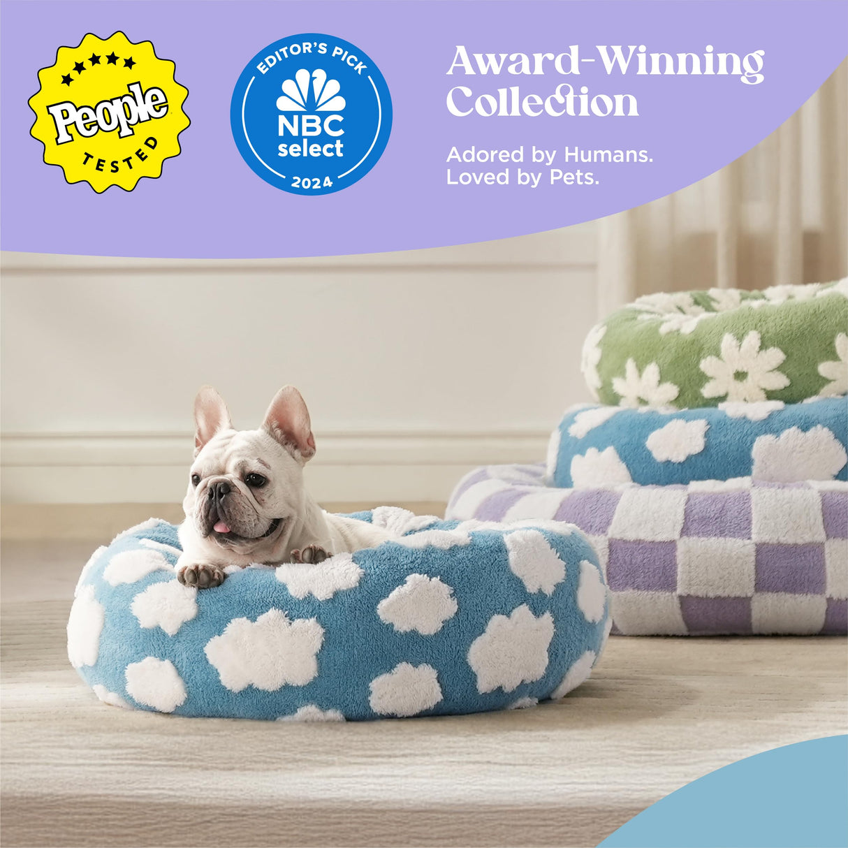 Lesure Shown on TV Donut Medium Dog Bed - Round Cat Beds Indoor Present for Calming Pets with Washable Cover, Home Decor Cute Modern Beds with Jacquard Shaggy Plush & Anti Slip Bottom, 30 Inch, Green
