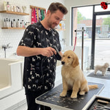 Ladybird Line 709 Grey Terrier Waterproof Unisex Dog Grooming Smock with Pockets, Hair Bleach Resistant, Covered Zipper Panel, Mesh Back, Adjustable Back Tie Belt, Pet Grooming and Vet Clinics - 5XL