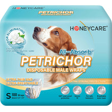 Load image into Gallery viewer, HONEY CARE All Absorb Petrichor Male Dog Wrap, Fresh Smell Dog Diaper, Disposable, Small, White, 100 Count
