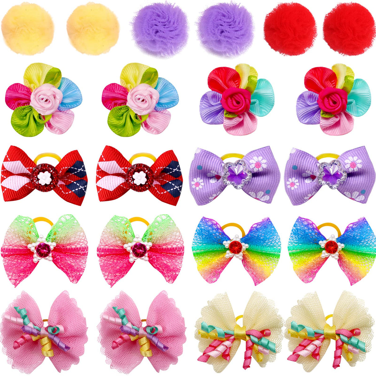 Mruq Pet 100pcs Dog Hair Bows, Small Puppy Grooming Bows with Rubber Bands - Mix Dainty Handmade Hair Accessories for Pet Yorkie and Tiny Dogs